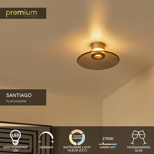 Lucide SANTIAGO - Plafonnière - Ø 23 cm - LED Dimb. - CCT - 1x10W 2700K/4000K - Amber | Premium - USP